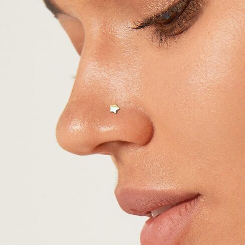 925 Sterling Silver Gold L Shaped Nose Rings Stud for Women - 14k Gold Plated 20g Heart/Star/Flower/Butterfly/Ball/Pearl Nose Stud, Hypoallergenic Gold Nose Piercings Jewelry (Gold Tri-CZ Flower) in Kuwait