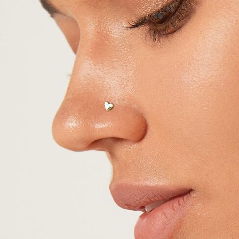 925 Sterling Silver Gold L Shaped Nose Rings Stud for Women - 14k Gold Plated 20g Heart/Star/Flower/Butterfly/Ball/Pearl Nose Stud, Hypoallergenic Gold Nose Piercings Jewelry (Gold Tri-CZ Flower) in Kuwait