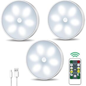 LED Closet Lights Wireless Motion Sensor Puck Light with Remote Control,USB Rechargeable Puck Lights, Dimmable Under Cabinet Indoor Lighting Magnet Stick-on Light for Counter Kitchen Wardrobe (6 Pack)