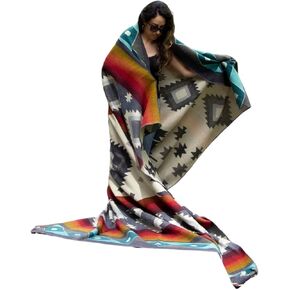 Tommy Lion- Alpaca Wool Blanket 80x90 in, Hypoallergenic, Soft, Lightweight, Handwoven, Queen Size. Made in Ecuador. Turquoise colors in Kuwait