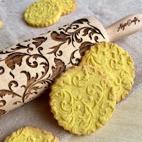 FLORAL WREATH Embossing Rolling Pin with Flowers Pattern. Dough and Clay Roller for Embossed Cookies and Pottery. Cookie and Ceramic Stamp. Backing Gifts for Women by Algis Crafts