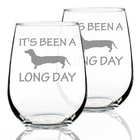 It's Been A Long Day – Stemless Wine Glass - Funny Dachshund Themed Décor and Gifts - Large 17 Ounce