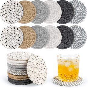 12 PCS Boho Drink Coasters ، Minimalist Cotton Handmonged Movel Extorbent Fisters ، Steal Cotton Coasters for Coffee Table ، Kitchen ، Home Decoration in Kuwait