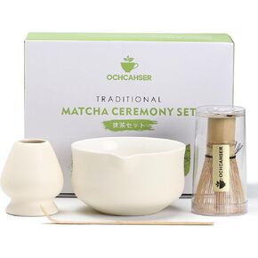 Matcha Set, Japanese Tea Set Includes Matcha Bowl with Spout, Matcha Whisk Holder (chasen), Bamboo Matcha Whisk and Bamboo Scoop, Ceramic Matcha Kit for Tea Lovers