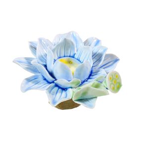 hand-made 3D Artificial Ceramic Blue Lotus Flowers Desktop Decor Small Plant Potted,Exquisite Holiday Gifts Suitable For Outdoor/Indoor, Bedroom, Living Room And Office Decoration (3Inch)