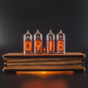 Nixie Star Authentic Nixie Tube Clock Bundle with Spare Nixie Tube, Motion Temperature Humidity Sensors, Dual RGB LED Backlight, Alarm Clock, Visual Effects (Walnut Straight, IN-14)