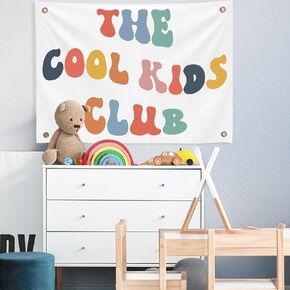 Yinkin The Cool Kids Club Wall Banner Long Live Boyhood Banner Toddler Tapestry Wall Hanging Boho Nursery Decor for Boys Bedroom Wall Canvas Flag Hanging Decor 36x26 Inch(Colorful,the Cool Kids Club)