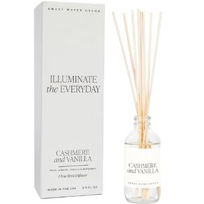 Sweet Water Decor Cashmere and Vanilla Reed Diffuser Set - Cashmere, Sandalwood, Milky Coconut, Bourbon Vanilla Scented Diffuser - Scent Diffusers for Home, Long Lasting Fragrance, Made in the USA