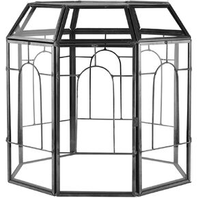 HighFree 7" Geometric Terrarium Planter, Birdcage-Shaped Black Handmade Glass Box, Vintage Tabletop Miniature Flower Pot for Succulent, Cacti, Air Plants (Gold)
