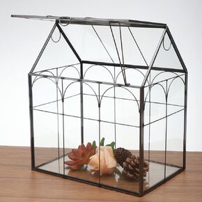 HighFree Geometric Plant Terrarium with Lid, House Succulent Terrarium Kit for Succulents Cacti Snail, Home Tabletop Miniature Terrarium, 10.6 x 6.1x 8.7 inch (Gold)