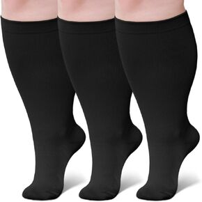 Wide Calf Compression Socks: Plus Size Compression Stockings for Men Women - Extra Large 20-30 mmHg Compression Hose Support for Travel Nurses Running Pregnancy 3 Pairs
