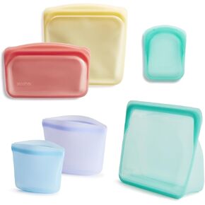 Stasher Premium Silicone Reusable Food Storage Bags, 6-Pack, Clear, Multi-Use Food Storage Bags, Lunch Bag, Travel Containers, BPA Free, Leak-free, Dishwasher-Safe, Eco-friendly
