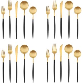 Matte Gold Silverware Set with white handle, Bysta 20-Piece Stainless Steel Flatware Set, Kitchen Utensil Set Service for 4, Tableware Cutlery Set for Home and Restaurant, Dishwasher Safe
