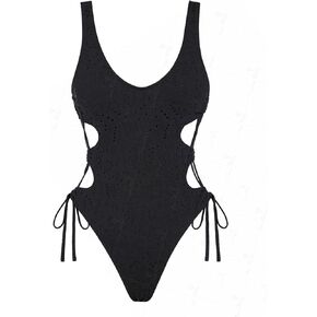 Blue Gingham Tie Around Criss Cross Backless Plunging Neck One-Piece Swimsuit