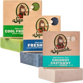 Dr. Squatch All Natural Bar Soap for Men, 3 Bar Variety Pack, Pine Tar, Cedar Citrus and Bay Rum