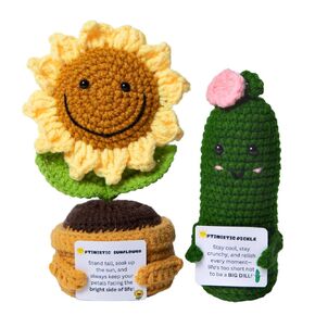Handmade Crochet Emotional Encouraging Support Pickle & Sunflower – Funny Encouraging Pickle with Card, Cute Knitted Plush Gift for Mom, Friends, and Coworkers