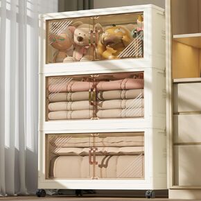 5 Storage Bins with 5 Lids, 23 Gal Collapsible Storage Bins, 5 Packs Stackable Storage Bins with Wheels,Large Closet Organizers and Storage, Double Door Stackable Storage Bins for Home,Office