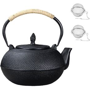 101oz/3000ml Big Cast Iron Teapot Set for 6 to 10 People, Tea Kettle with Stainless Steel Tea Balls for Loose Tea, Cast Iron Teapot for Stovetop Safe (3000ml Teapot Set with Cups and Cup Mats)