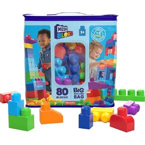 Mega Bloks First Builders Toddler Clocks Toys مجموعة ، حقيبة بناء كبيرة مع 80 قطعة وتخزين ، وردي ، تتراوح أعمارهم بين 1+ سنوات