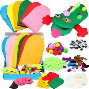 WATINC 6Pcs Hand Puppet Making Kit, Art Craft Felt Sock Puppet Toys, Creative DIY Make Your Own Pompoms Wiggle Googly Eyes Storytelling Role Play Party Supplies Gift for Girls Boys (Animals) in Saudi Arabia