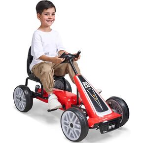 VEVOR Kids Pedal Go Kart, 4 Wheel Off-Road Pedal Go Cart Ride On Toy for Kids, Steering Wheel, Adjustable Seat, Non-Slip Big Wheels, Outdoor Racer Ride On Pedal Car for Boys & Girls Ages 3-8, Red