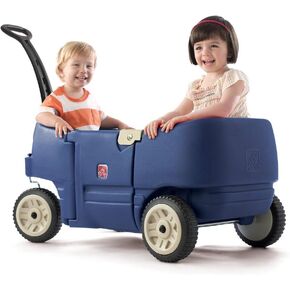 Step2 Wagon for Two Plus, Kids Ride On Toy, Stroller Substitute, Includes Seat Belts, Made of Durable Plastic, Max Weight 75 lbs., For Toddlers 1.5-5 Years Old, Denim Blue