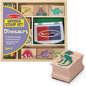 Melissa & Doug Wooden Stamp Set: Vehicles - 10 Stamps, 5 Colored Pencils, 2-Color Stamp Pad