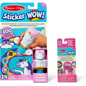 Melissa & Doug Sticker WOW!™ 24-Page Activity Pad and Sticker Stamper, 300 Stickers, Arts and Crafts Fidget Toy Collectible Character – Unicorn - FSC Certified