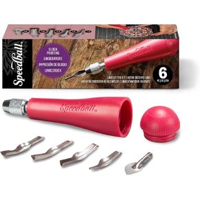 Speedball 4131 Linoleum Cutter – 5 Assorted Lino Cutters Includes Plastic Storage Handle, Made in The USA
