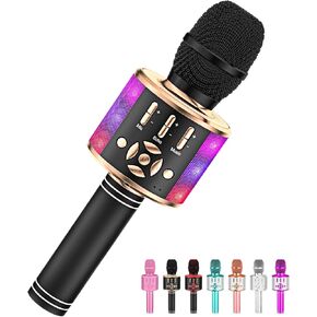 Amazmic Kids Karaoke Microphone Machine Toys for Girls Bluetooth Microphone with LED Light, Birthday Gift for Girls Boys 3 4 5 6 7 8 9 10 11 12 Year Old Kids Toys(Blue)