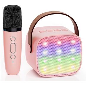 آلة Yll Mini Karaoke للأطفال البالغين ، مكبر صوت بلوتوث المحمولة مع 2 ميكروفونات لاسلكية ، هدايا عيد ميلاد عيد الفصح للبنات الذين تتراوح أعمارهم بين 3 ، 4 ، 5 ، 6 ، 7 ، 8 ، 9،10،11،12+ سنة من العمر (Lightpink)