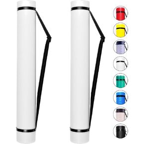 CALPALMY 2-Pack Extendable Poster Tubes Expand from 24.5" to 40" with Shoulder Strap | Carry Documents, Blueprints, Drawings and Art | Black Portable Durable Round Storage Cases with Lids and Labels