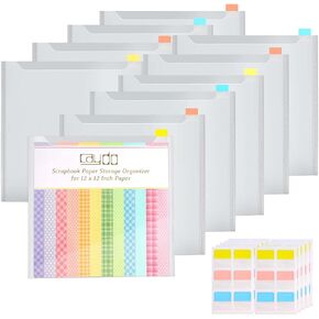Caydo 36PCS Scrapbook Paper Storage Organizer 12 x 12 Inch Clear Scrapbook Paper Organizer with 100PCS Sticky Index Tabs Holds Scrapbook Paper, Cardstock, Vinyl Paper