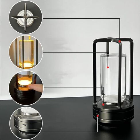 Portable Metal Table Lamp for Indoor/Outdoor ,Rechargeable Cordless LED Lamp, 3-Colour Infinitely Dimming Battery Powered Small Desk Lamp, Restaurant/Bedroom/Bar/Coffee Shop/Camping Light (Gold) in Kuwait