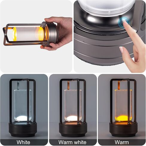Portable Metal Table Lamp for Indoor/Outdoor ,Rechargeable Cordless LED Lamp, 3-Colour Infinitely Dimming Battery Powered Small Desk Lamp, Restaurant/Bedroom/Bar/Coffee Shop/Camping Light (Gold) in Kuwait