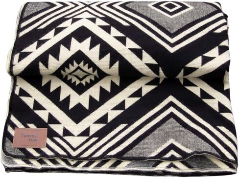 Tommy Lion - Alpaca Wool Blanket 80 x 45 inch, Hypoallergenic, Soft, Lightweight, Handwoven. Ideal for camping or travel Natural black and white color in Saudi Arabia