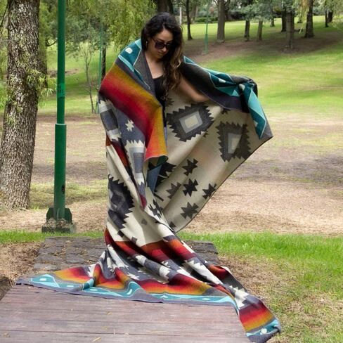 Tommy Lion- Alpaca Wool Blanket 80x90 in, Hypoallergenic, Soft, Lightweight, Handwoven, Queen Size. Made in Ecuador. Turquoise colors in Kuwait
