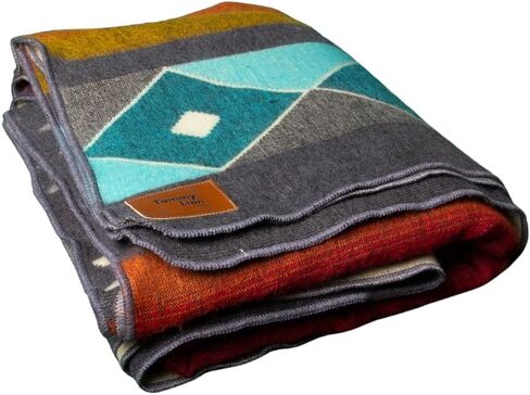 Tommy Lion- Alpaca Wool Blanket 80x90 in, Hypoallergenic, Soft, Lightweight, Handwoven, Queen Size. Made in Ecuador. Turquoise colors in Kuwait