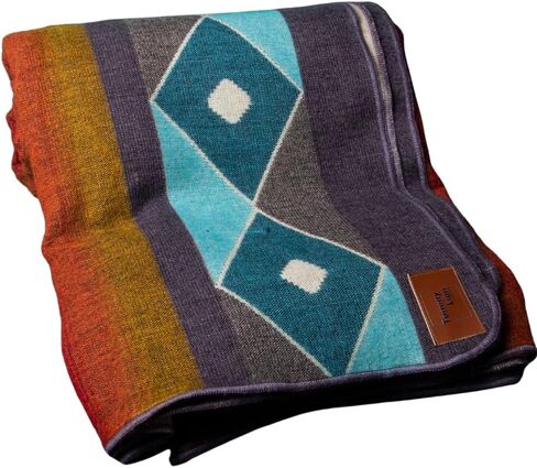 Tommy Lion- Alpaca Wool Blanket 80x90 in, Hypoallergenic, Soft, Lightweight, Handwoven, Queen Size. Made in Ecuador. Turquoise colors in Kuwait