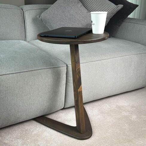 C-Shaped Handmade Solid Wood End Table, Side Table for Couches, Sofa Tables Slide Under Couch for Living Room, Over Couch TV Tray Table for Small Spaces (Medium, Chestnut) in Kuwait