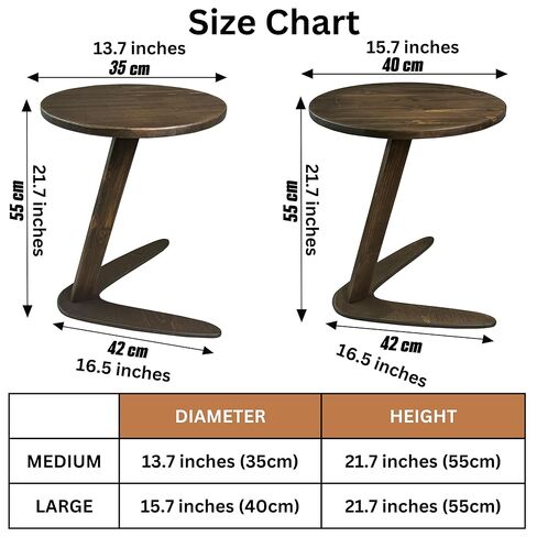 C-Shaped Handmade Solid Wood End Table, Side Table for Couches, Sofa Tables Slide Under Couch for Living Room, Over Couch TV Tray Table for Small Spaces (Medium, Chestnut) in Kuwait