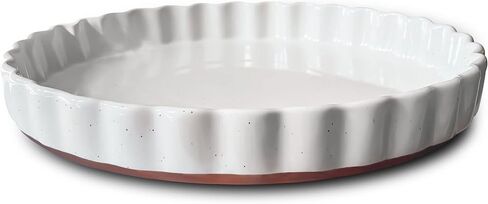 Mora Ceramic Tart Pan, 9.5 Inch Large Porcelain Baking Dish for Tarts, Quiche, Pie, Flan etc. Fluted Ruffled Edge, Oven, Microwave, Freezer, and Dishwasher safe - Great Gift For Bakers - Earl Grey in Kuwait