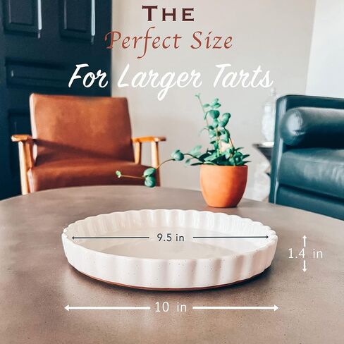 Mora Ceramic Tart Pan, 9.5 Inch Large Porcelain Baking Dish for Tarts, Quiche, Pie, Flan etc. Fluted Ruffled Edge, Oven, Microwave, Freezer, and Dishwasher safe - Great Gift For Bakers - Earl Grey in Kuwait