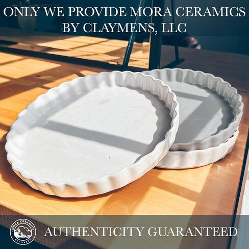 Mora Ceramic Tart Pan, 9.5 Inch Large Porcelain Baking Dish for Tarts, Quiche, Pie, Flan etc. Fluted Ruffled Edge, Oven, Microwave, Freezer, and Dishwasher safe - Great Gift For Bakers - Earl Grey in Kuwait