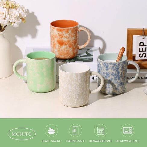 MONITO 12 OZ Coffee Mugs Set of 4, Ceramic Coffee Mugs,Modern Coffee Mugs Set with handle for Tea/Latte/Cappuccino/Milk/Cocoa. (colorful, 4 Count（Pack of 1）) in Saudi Arabia