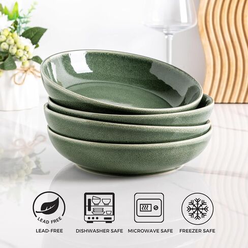 AmorArc 8.5'' Large Ceramic Pasta Bowls, 36oz Stoneware Pasta Serving Bowls Set of 4 for Kitchen, Wide Bowls for Pasta,Salad,Oatmeal, Microwave Safe, Reactive Glaze-Ocean in Saudi Arabia