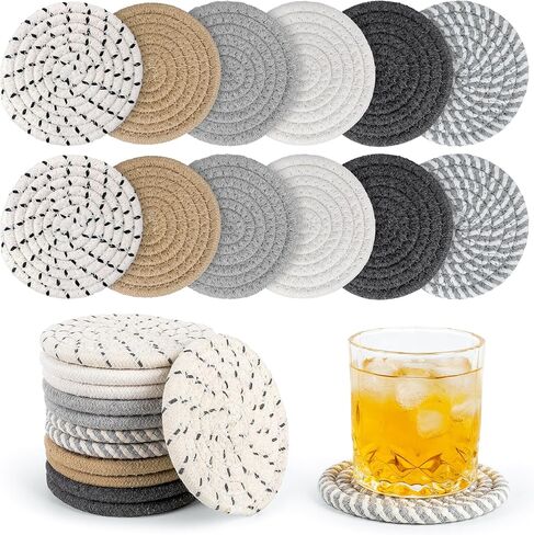 12 PCS Boho Drink Coasters ، Minimalist Cotton Handmonged Movel Extorbent Fisters ، Steal Cotton Coasters for Coffee Table ، Kitchen ، Home Decoration in Kuwait