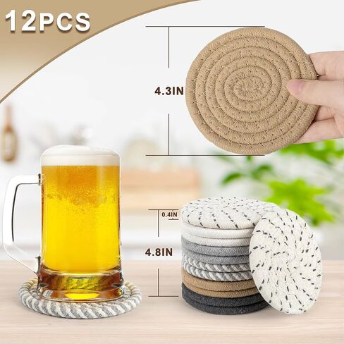 12 PCS Boho Drink Coasters ، Minimalist Cotton Handmonged Movel Extorbent Fisters ، Steal Cotton Coasters for Coffee Table ، Kitchen ، Home Decoration in Kuwait