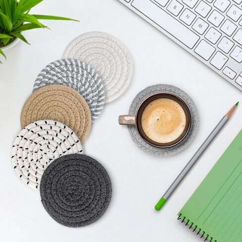 12 PCS Boho Drink Coasters ، Minimalist Cotton Handmonged Movel Extorbent Fisters ، Steal Cotton Coasters for Coffee Table ، Kitchen ، Home Decoration in Kuwait
