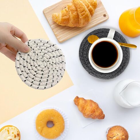 12 PCS Boho Drink Coasters ، Minimalist Cotton Handmonged Movel Extorbent Fisters ، Steal Cotton Coasters for Coffee Table ، Kitchen ، Home Decoration in Kuwait